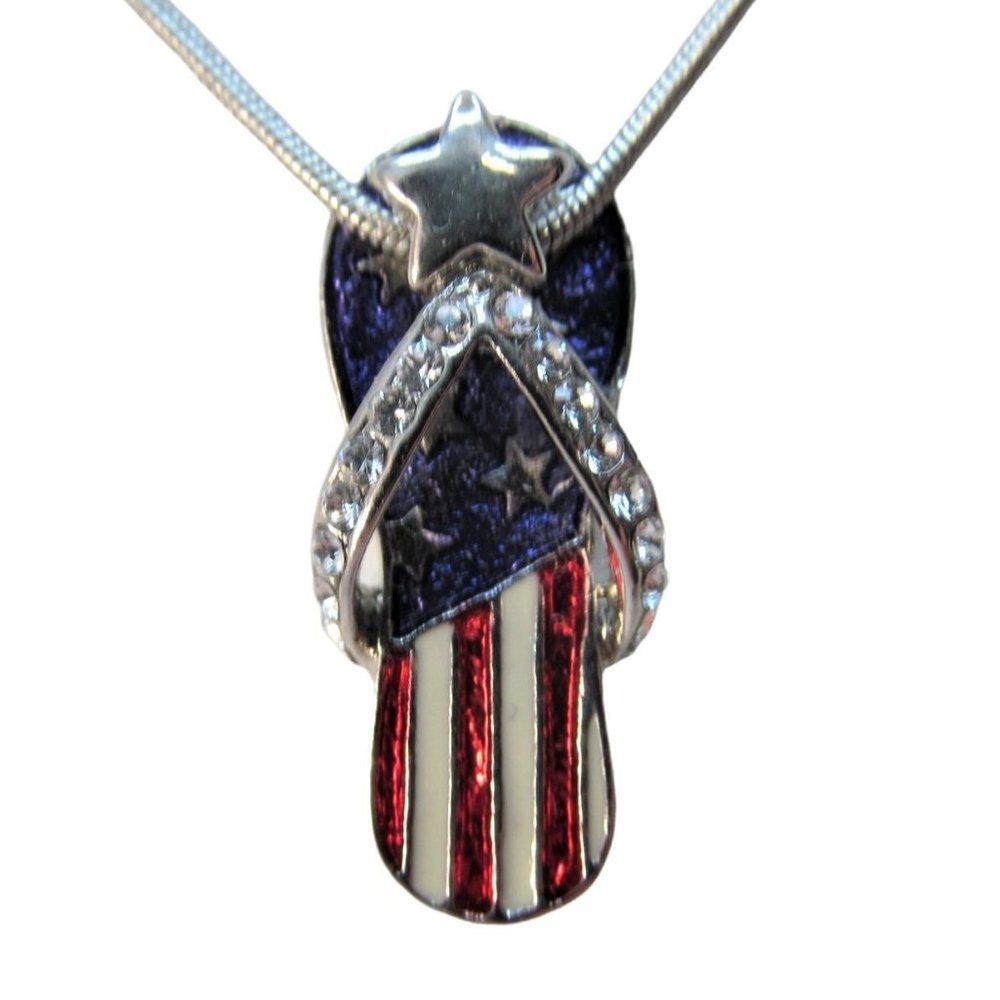 Patriotic Flip Flop Sandal Charm Pendant Necklace